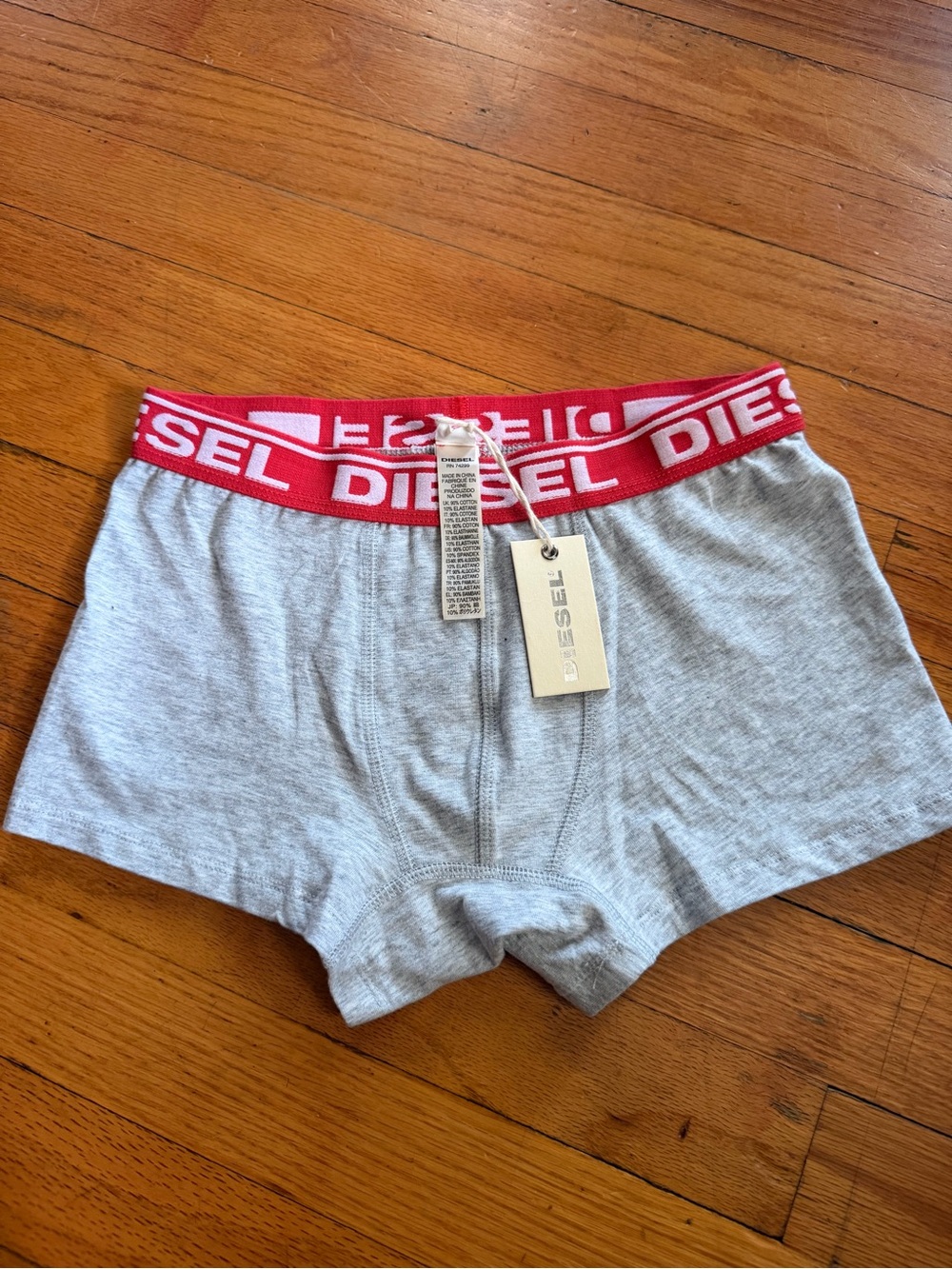 Diesel Gray Boxer Briefs with Red Logo Waistband